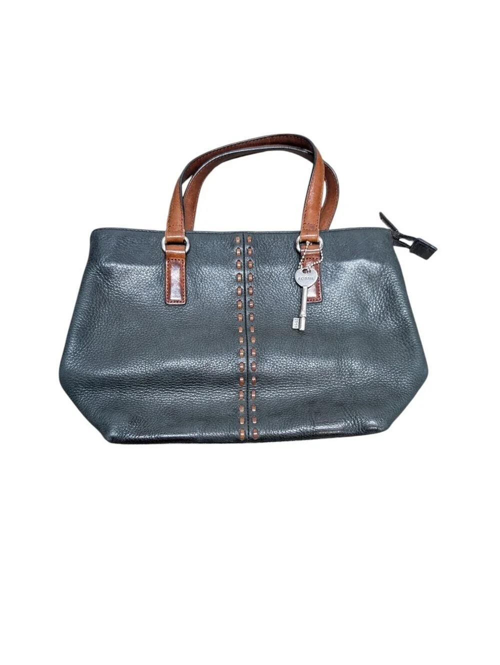 Fossil Leather Small Satchel Bag Black with Brown Handles with Key